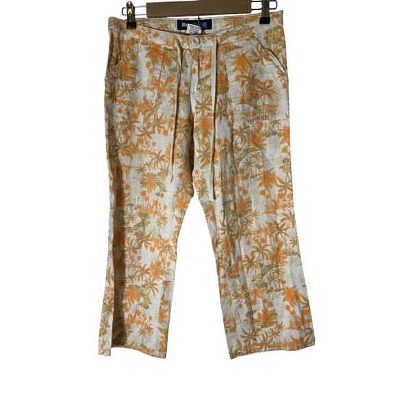 BLUE ASPHALT Orange White Tropical Palm Tree Coastal Wide Leg Crop Pants SZ 7 - Picture 1 of 9